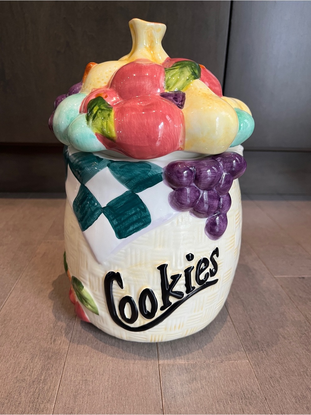 Vintage Style Fruit Basket Handpainted Ceramic Cookie Jar 11”